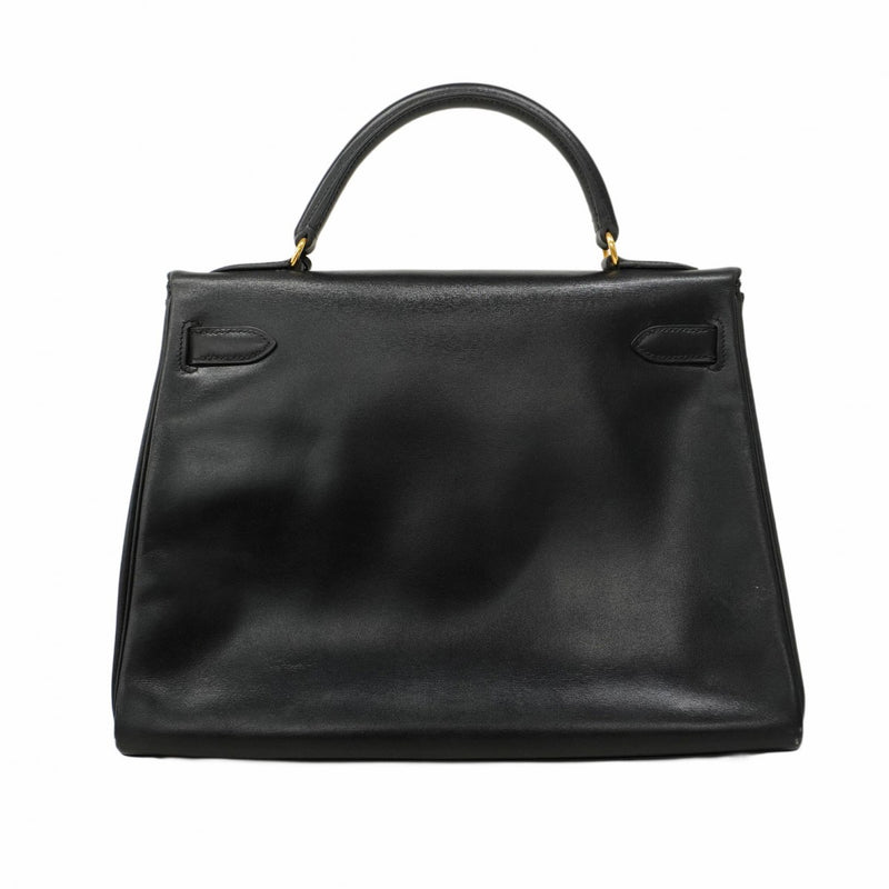 【5ib2255】エルメス ハンドバッグ ケリー32 ボックスカーフ ブラック ゴールド金具 □B刻印【中古】レディース