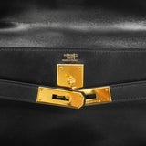 【5ib2255】エルメス ハンドバッグ ケリー32 ボックスカーフ ブラック ゴールド金具 □B刻印【中古】レディース