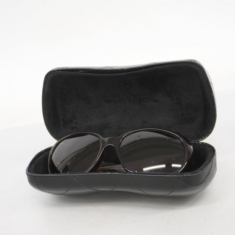 【5ib2507】シャネル サングラス カメリア 5113 プラスチック ブラウン ブラック シルバー金具【中古】レディース