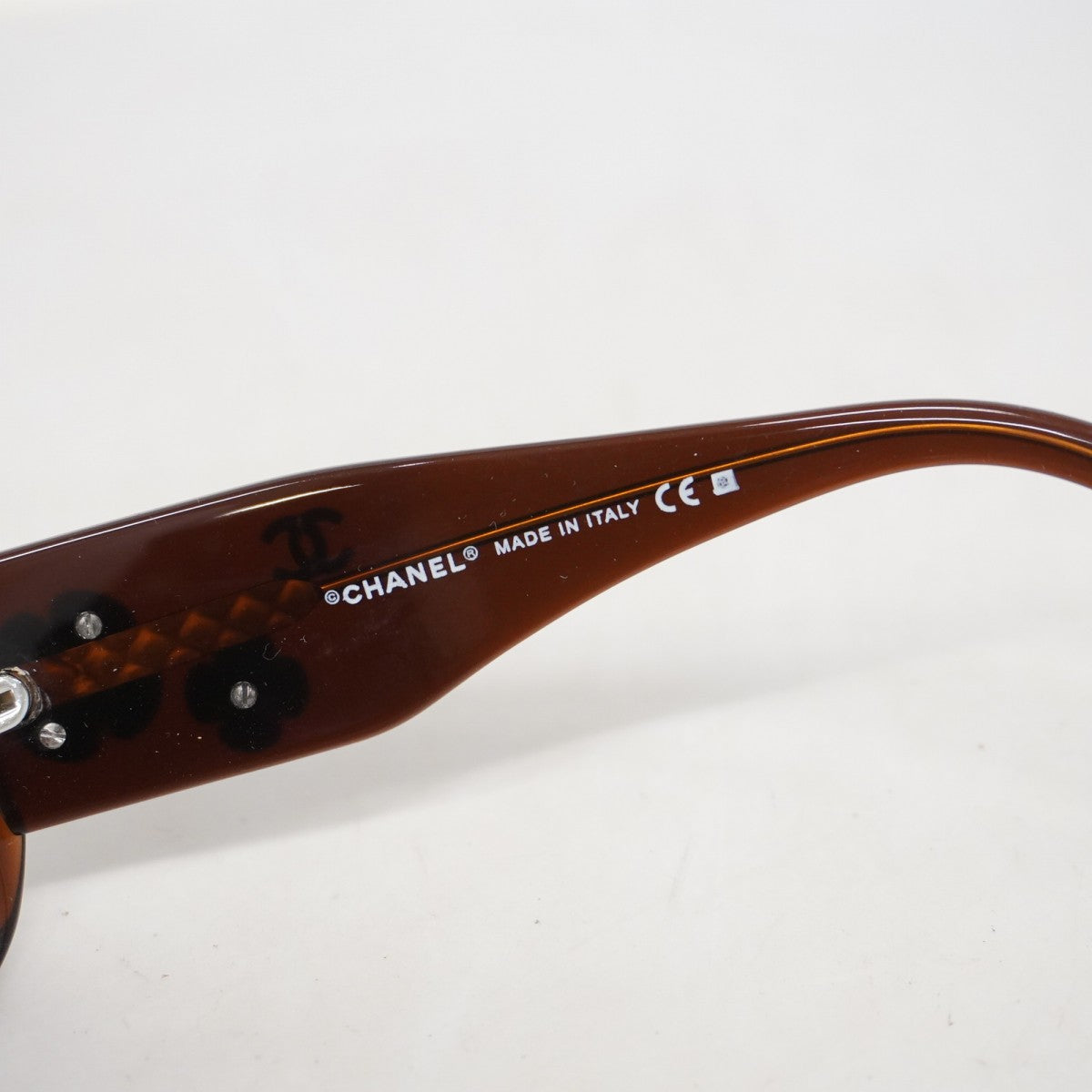 【5ib2507】シャネル サングラス カメリア 5113 プラスチック ブラウン ブラック シルバー金具【中古】レディース