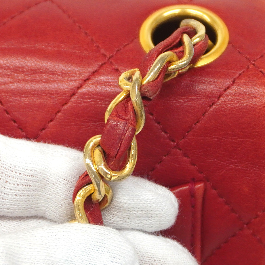 【5ib2509】シャネル ショルダーバッグ ミニマトラッセ チェーンショルダー ラムスキン レッド ゴールド金具【中古】レディース
