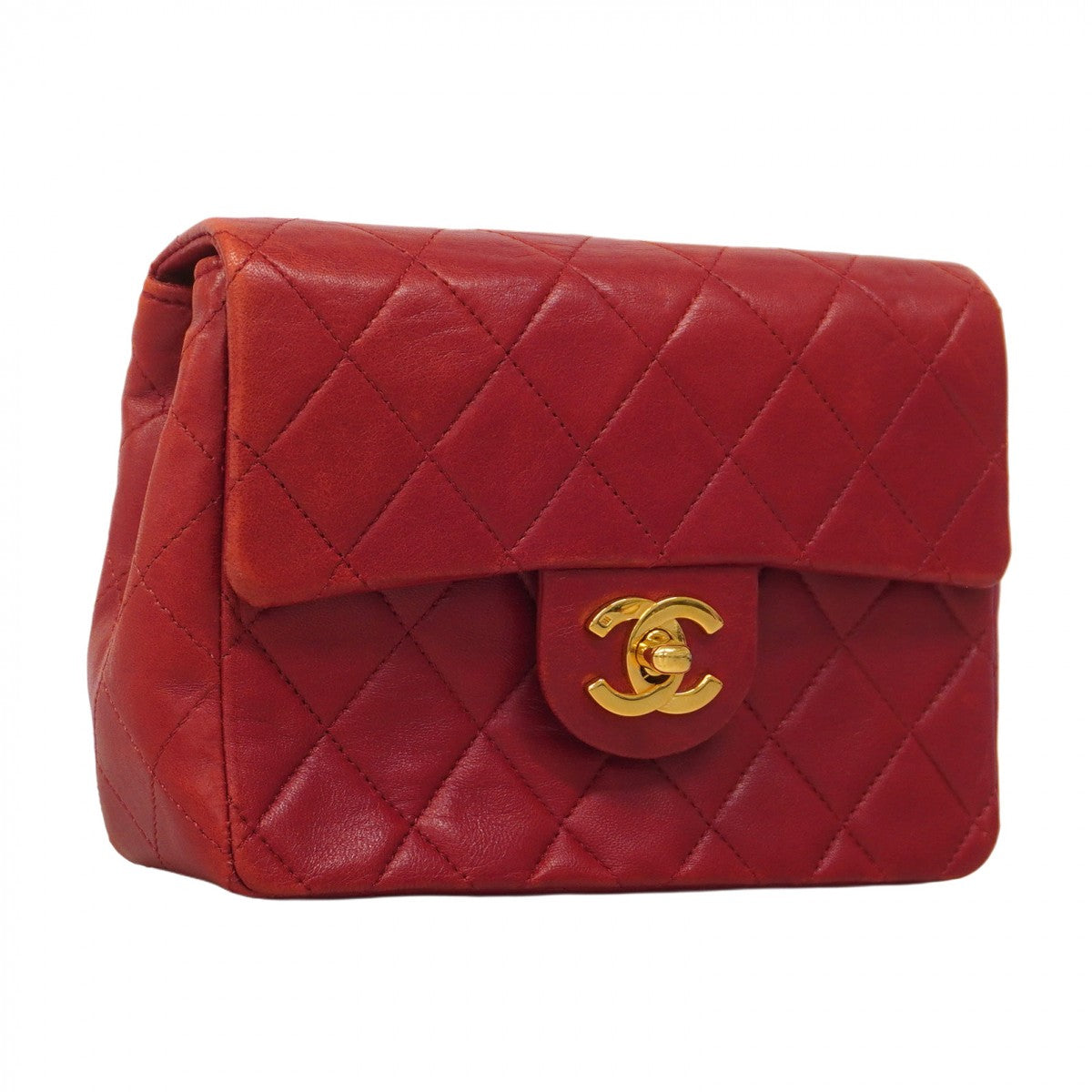 【5ib2509】シャネル ショルダーバッグ ミニマトラッセ チェーンショルダー ラムスキン レッド ゴールド金具【中古】レディース