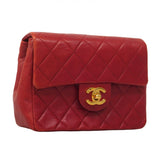 【5ib2509】シャネル ショルダーバッグ ミニマトラッセ チェーンショルダー ラムスキン レッド ゴールド金具【中古】レディース