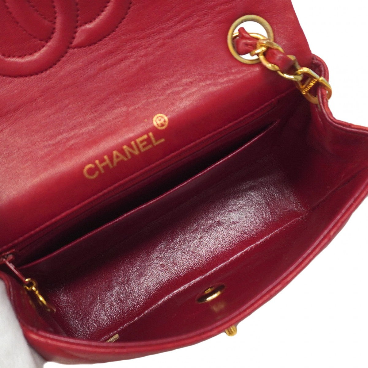 【5ib2509】シャネル ショルダーバッグ ミニマトラッセ チェーンショルダー ラムスキン レッド ゴールド金具【中古】レディース
