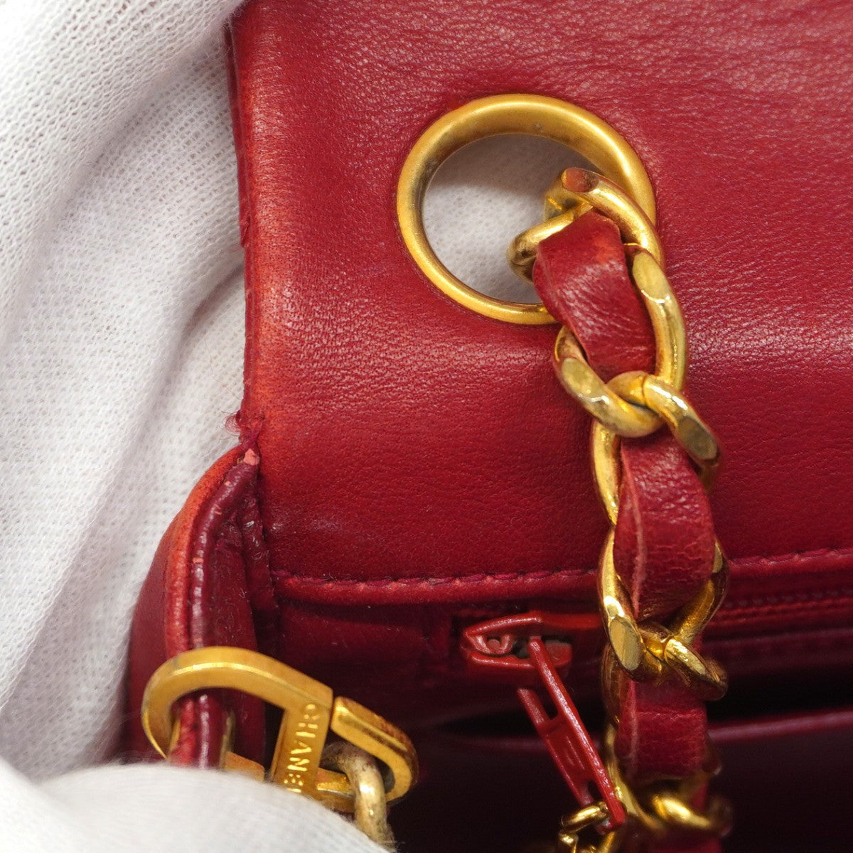 【5ib2509】シャネル ショルダーバッグ ミニマトラッセ チェーンショルダー ラムスキン レッド ゴールド金具【中古】レディース