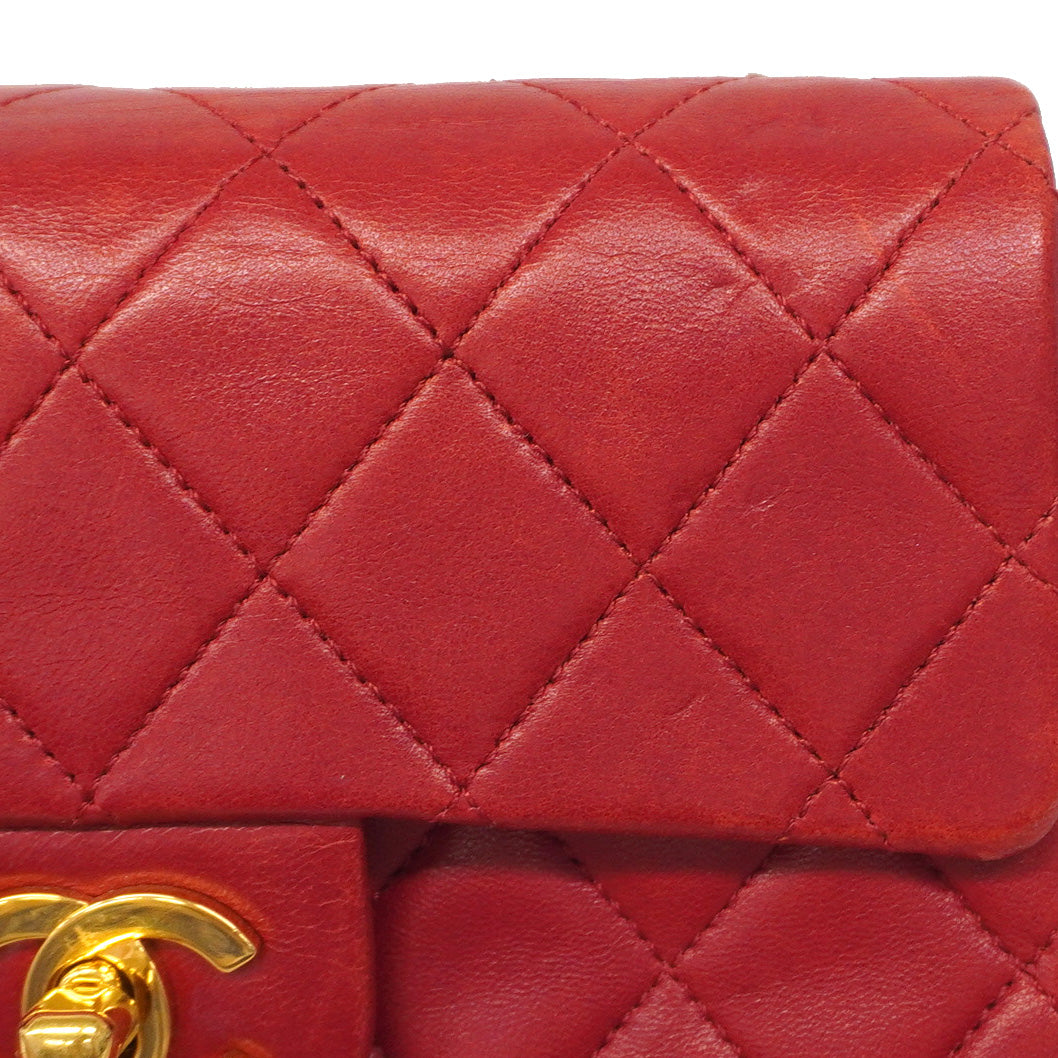 【5ib2509】シャネル ショルダーバッグ ミニマトラッセ チェーンショルダー ラムスキン レッド ゴールド金具【中古】レディース