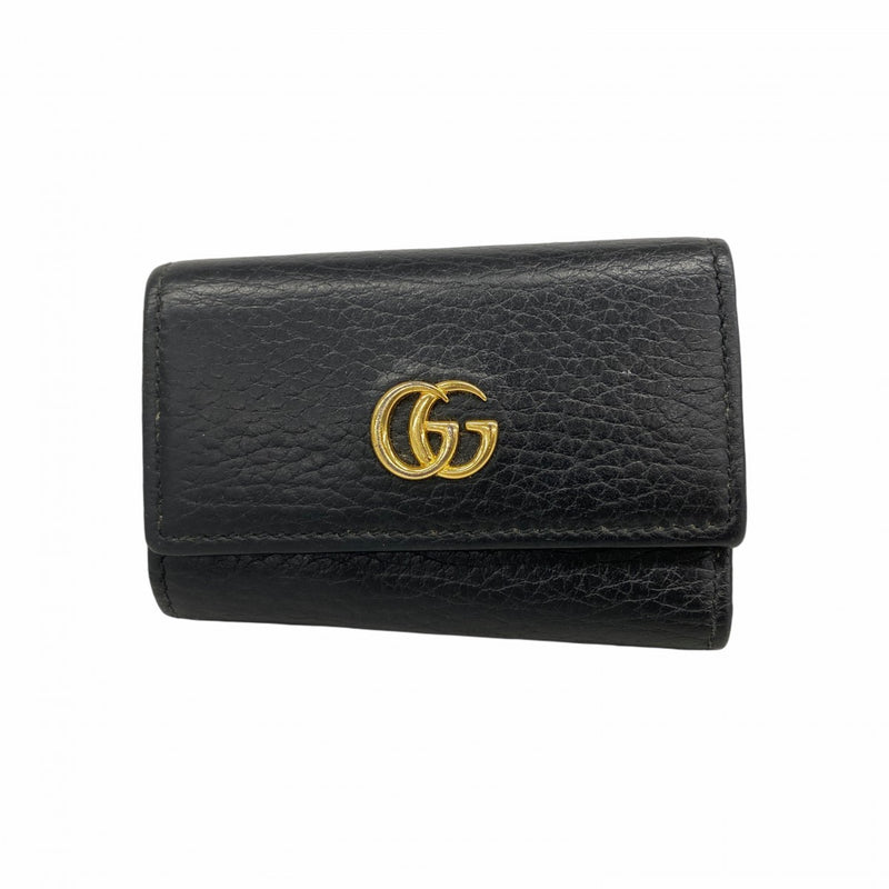 【5ib2573-h】グッチ キーケース GGマーモント 456118 レザー ブラック ゴールド金具【中古】レディース