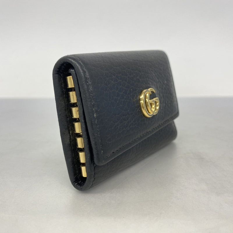 【5ib2573-h】グッチ キーケース GGマーモント 456118 レザー ブラック ゴールド金具【中古】レディース