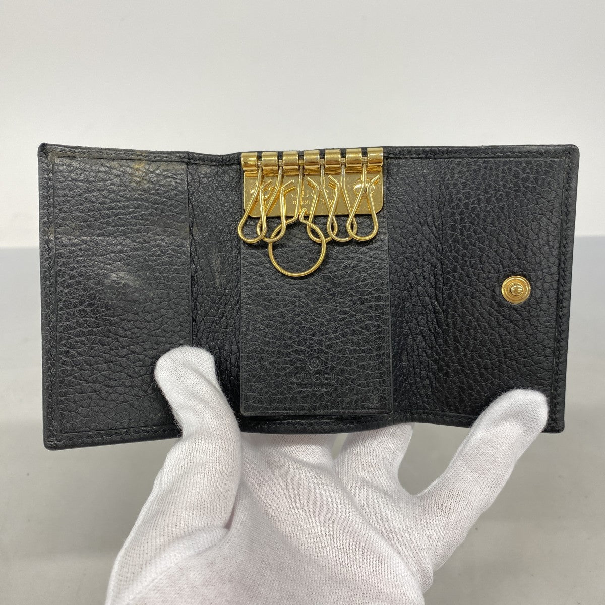 【5ib2573-h】グッチ キーケース GGマーモント 456118 レザー ブラック ゴールド金具【中古】レディース