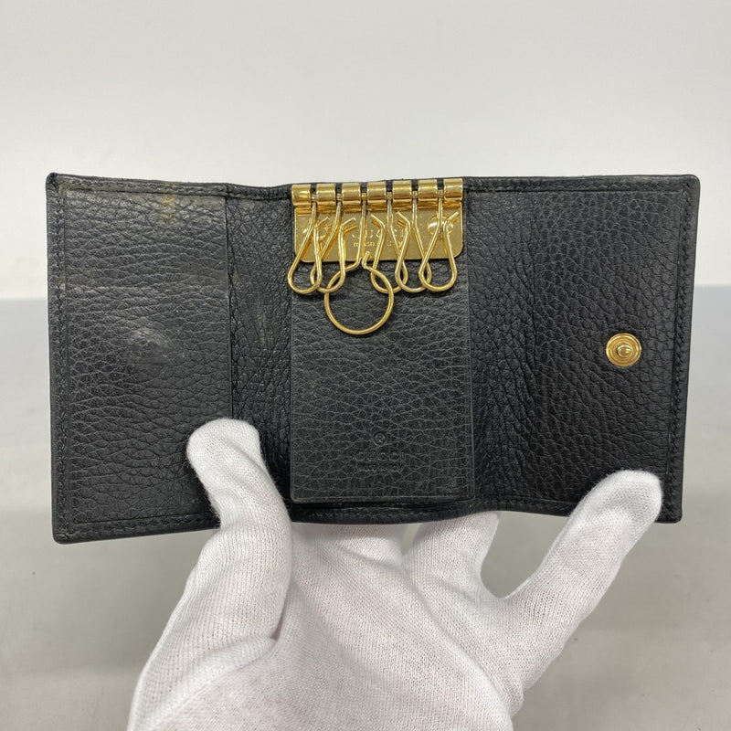 【5ib2573-h】グッチ キーケース GGマーモント 456118 レザー ブラック ゴールド金具【中古】レディース