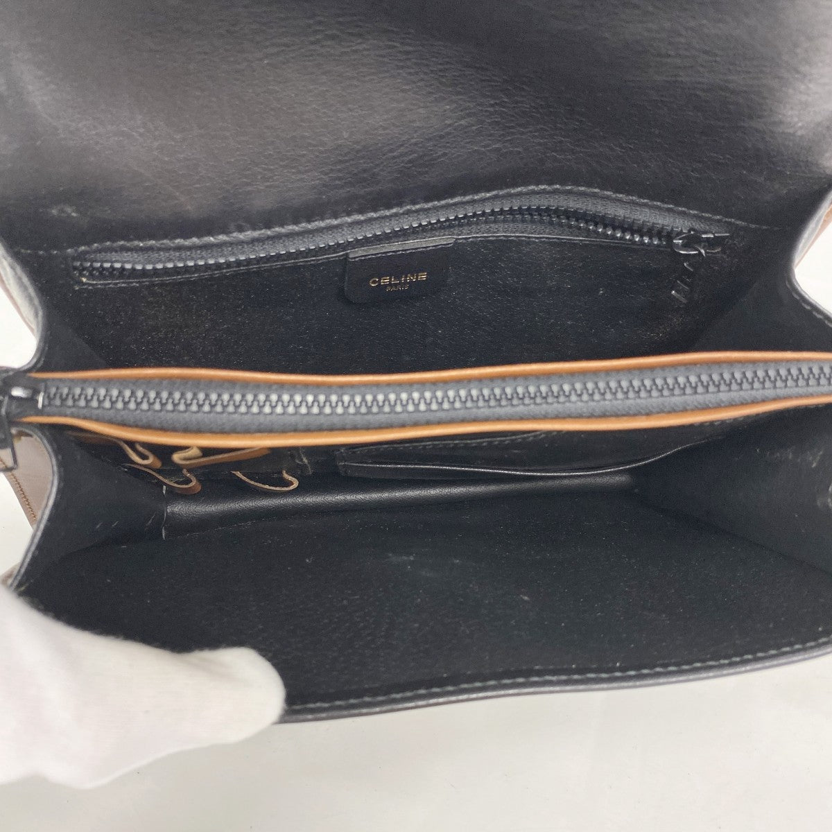 【5ib2621-h】セリーヌ クラッチバッグ レザー ブラウン ブラック ゴールド金具【中古】メンズ