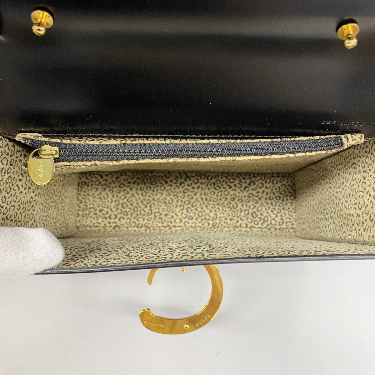 【5ib2637-h】カルティエ ハンドバッグ パンテール レザー ブラック ゴールド金具【中古】レディース