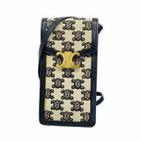 【5ic2697-h】セリーヌ ショルダーバッグ トリオンフ キャンバス ブラック ベージュ ゴールド金具【中古】レディース
