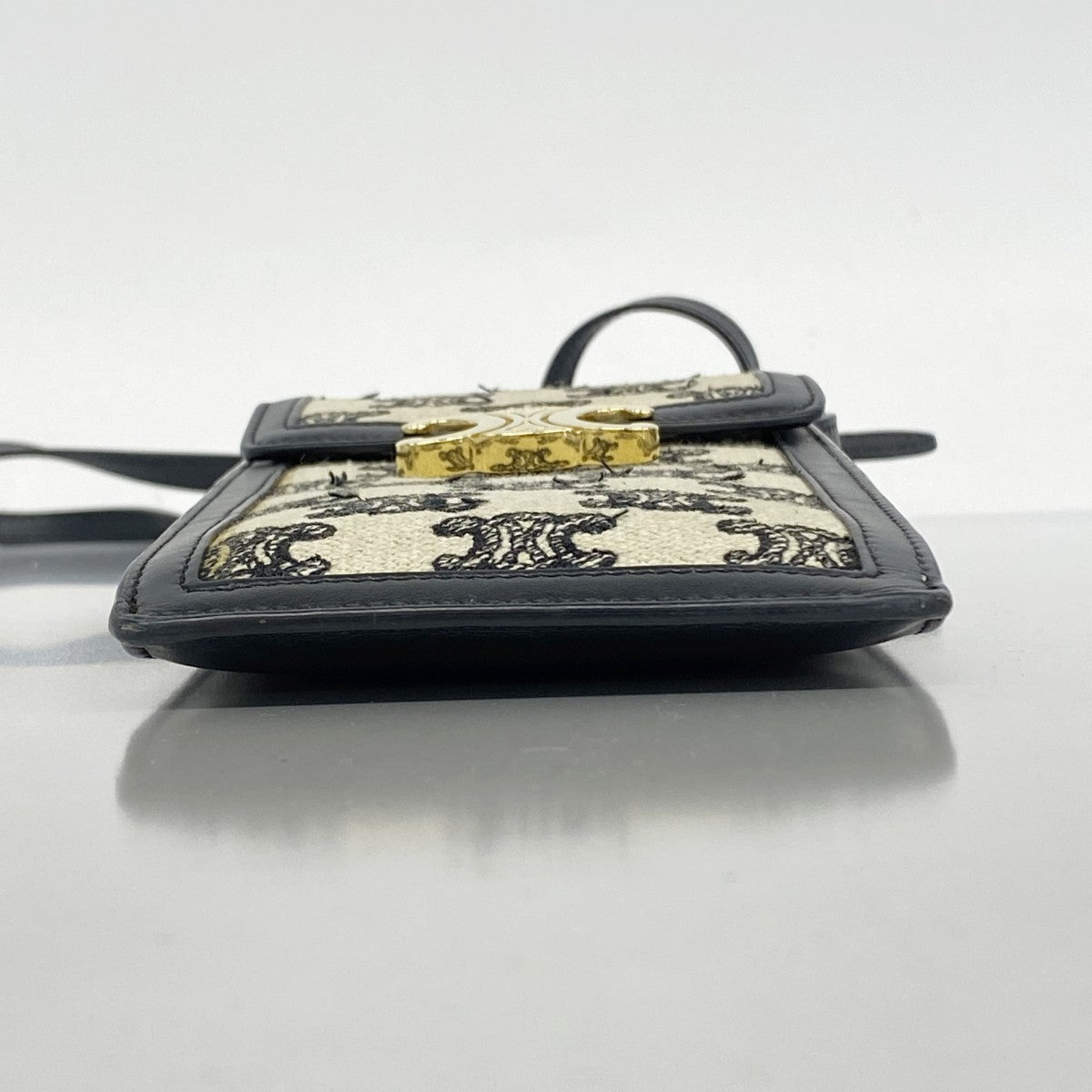 【5ic2697-h】セリーヌ ショルダーバッグ トリオンフ キャンバス ブラック ベージュ ゴールド金具【中古】レディース