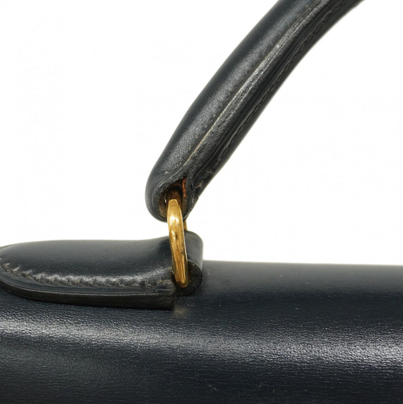 【5ic2744-h】エルメス ハンドバッグ ケリー32 ボックスカーフ ネイビー ゴールド金具 〇M刻印【中古】レディース