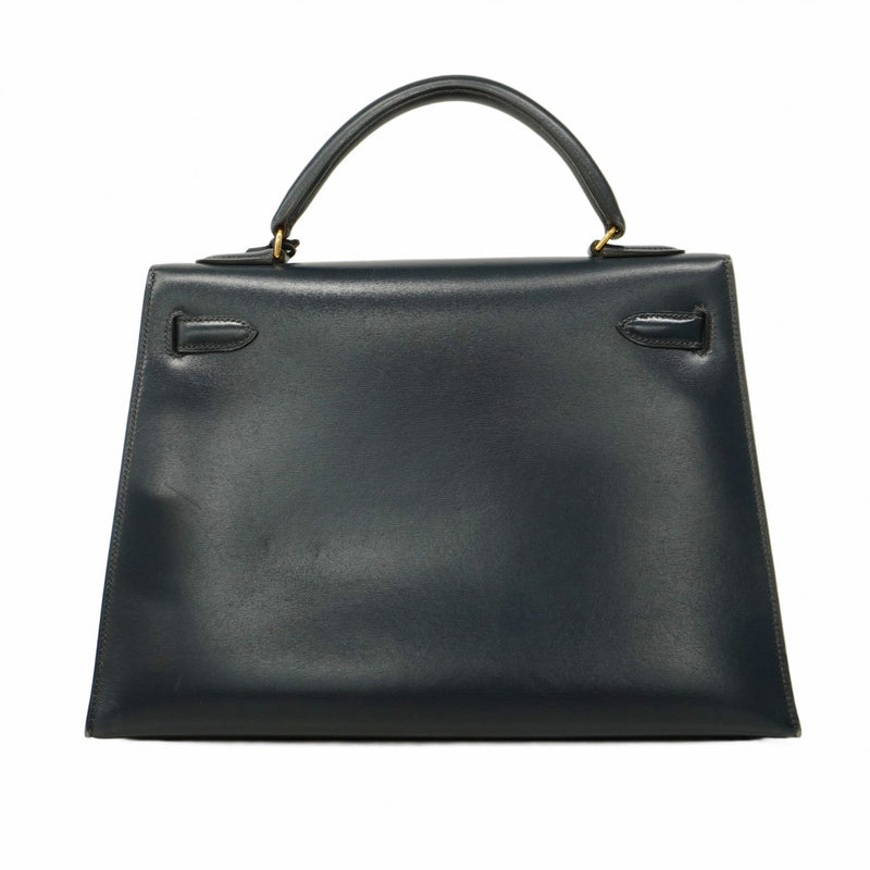 【5ic2744-h】エルメス ハンドバッグ ケリー32 ボックスカーフ ネイビー ゴールド金具 〇M刻印【中古】レディース