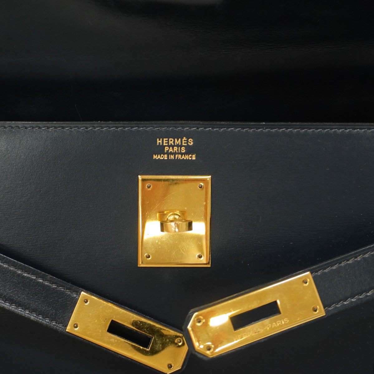 【5ic2744-h】エルメス ハンドバッグ ケリー32 ボックスカーフ ネイビー ゴールド金具 〇M刻印【中古】レディース