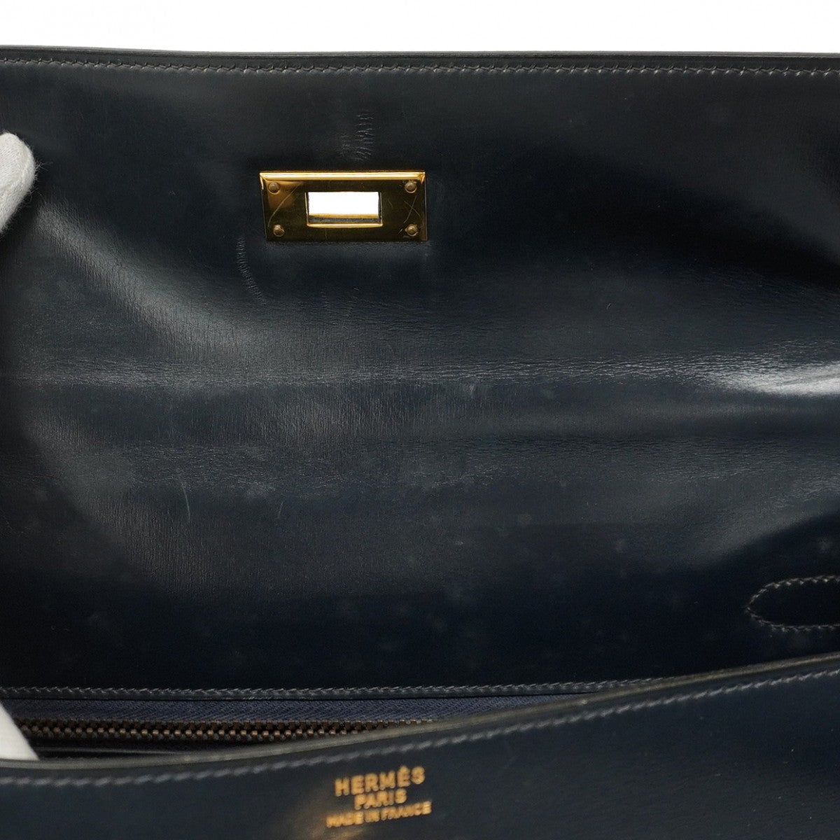 【5ic2744-h】エルメス ハンドバッグ ケリー32 ボックスカーフ ネイビー ゴールド金具 〇M刻印【中古】レディース
