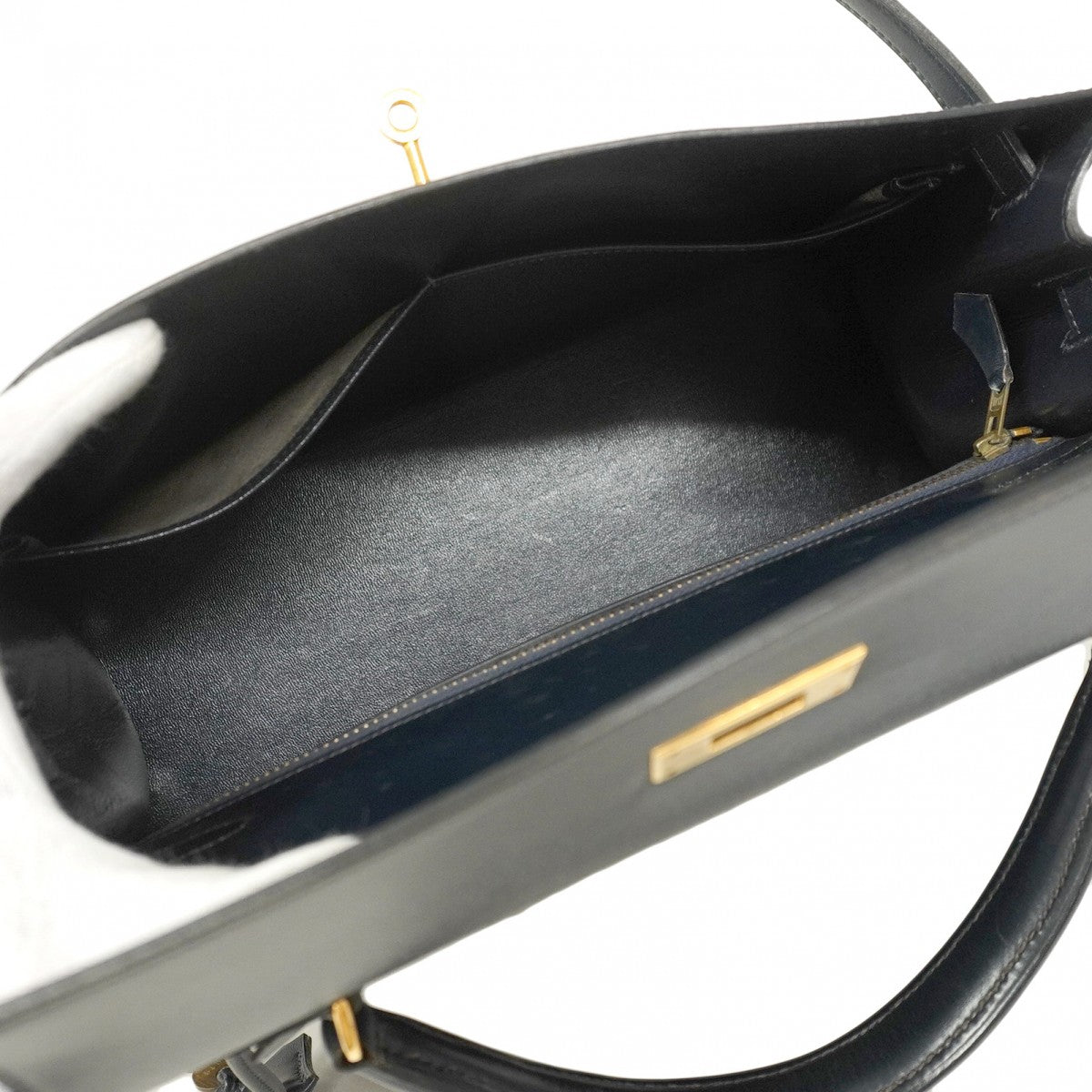 【5ic2744-h】エルメス ハンドバッグ ケリー32 ボックスカーフ ネイビー ゴールド金具 〇M刻印【中古】レディース