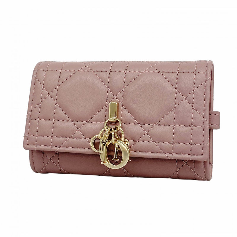 【5ic2770】クリスチャンディオール キーケース カナージュ レザー ダークピンク シャンパンゴールド金具【中古】レディース