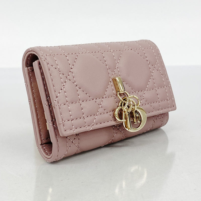 【5ic2770】クリスチャンディオール キーケース カナージュ レザー ダークピンク シャンパンゴールド金具【中古】レディース