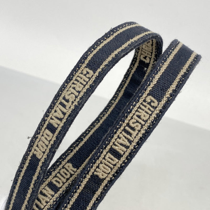 【5ic2794】クリスチャンディオール バニティバッグ オブリーク キャンバス ネイビー シルバー金具【中古】レディース