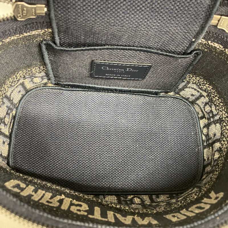 【5ic2794】クリスチャンディオール バニティバッグ オブリーク キャンバス ネイビー シルバー金具【中古】レディース