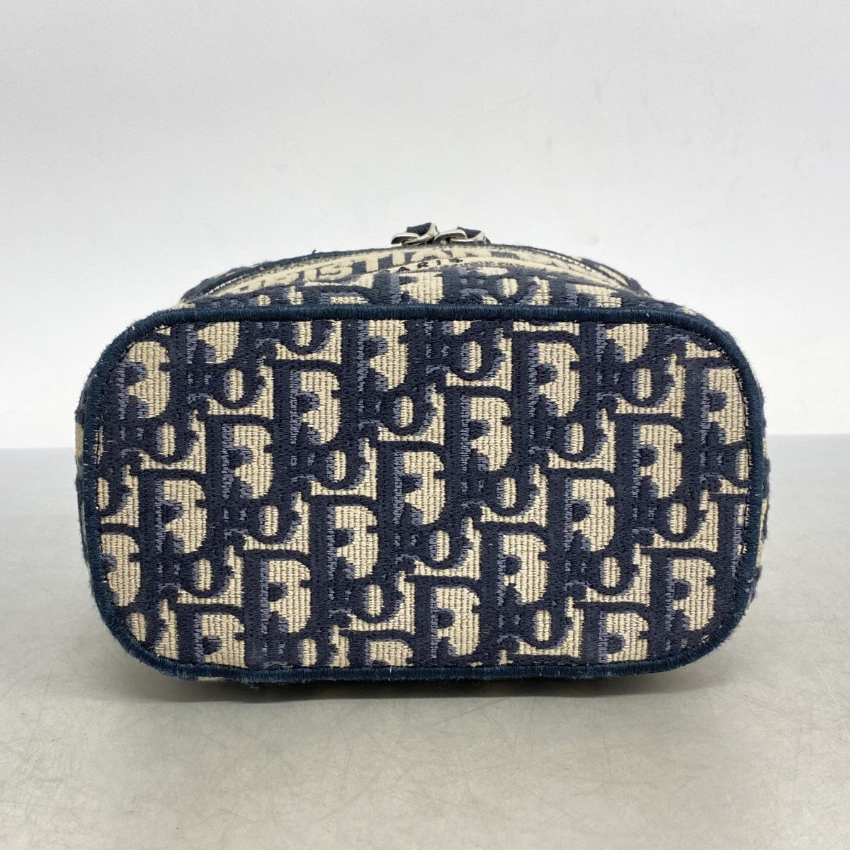 【5ic2794】クリスチャンディオール バニティバッグ オブリーク キャンバス ネイビー シルバー金具【中古】レディース