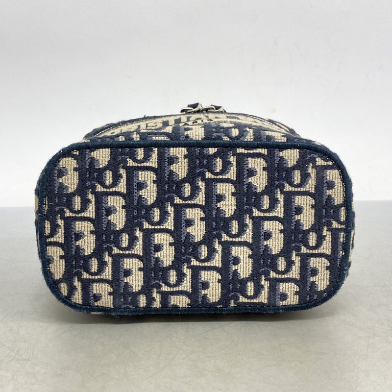 【5ic2794】クリスチャンディオール バニティバッグ オブリーク キャンバス ネイビー シルバー金具【中古】レディース