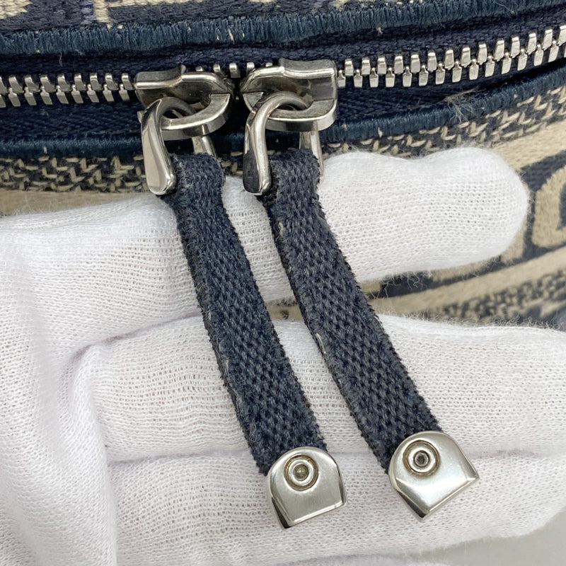 【5ic2794】クリスチャンディオール バニティバッグ オブリーク キャンバス ネイビー シルバー金具【中古】レディース