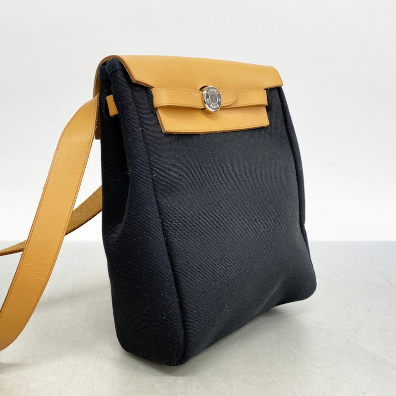 【5ic2795】エルメス ショルダーバッグ エールバッグTPM トワルGM ナチュラル シルバー金具 □H刻印【中古】レディース