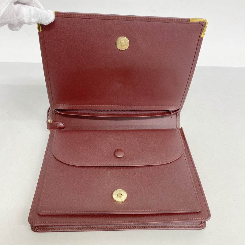 【5ic2801】カルティエ クラッチバッグ マスト レザー ボルドー ゴールド金具【中古】レディース