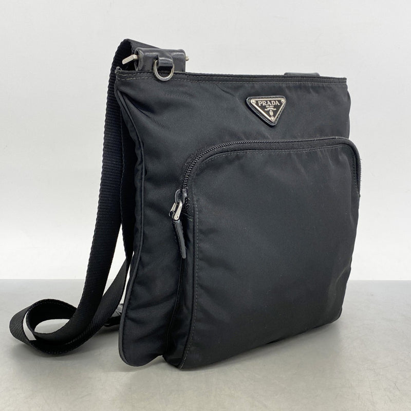 【5ic2813】プラダ ショルダーバッグ ナイロン ブラック シルバー金具【中古】レディース