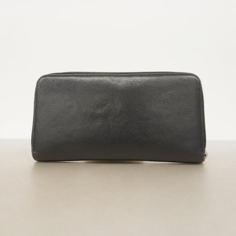 【5ic2827】シャネル 長財布 カメリア レザー ブラック シルバー金具【中古】レディース