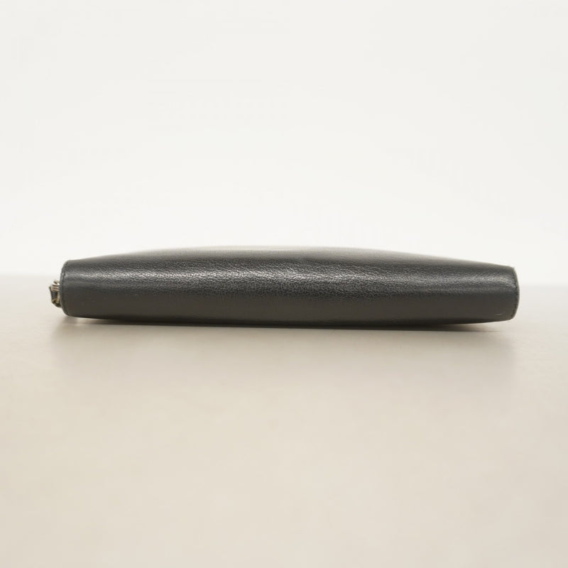 【5ic2827】シャネル 長財布 カメリア レザー ブラック シルバー金具【中古】レディース