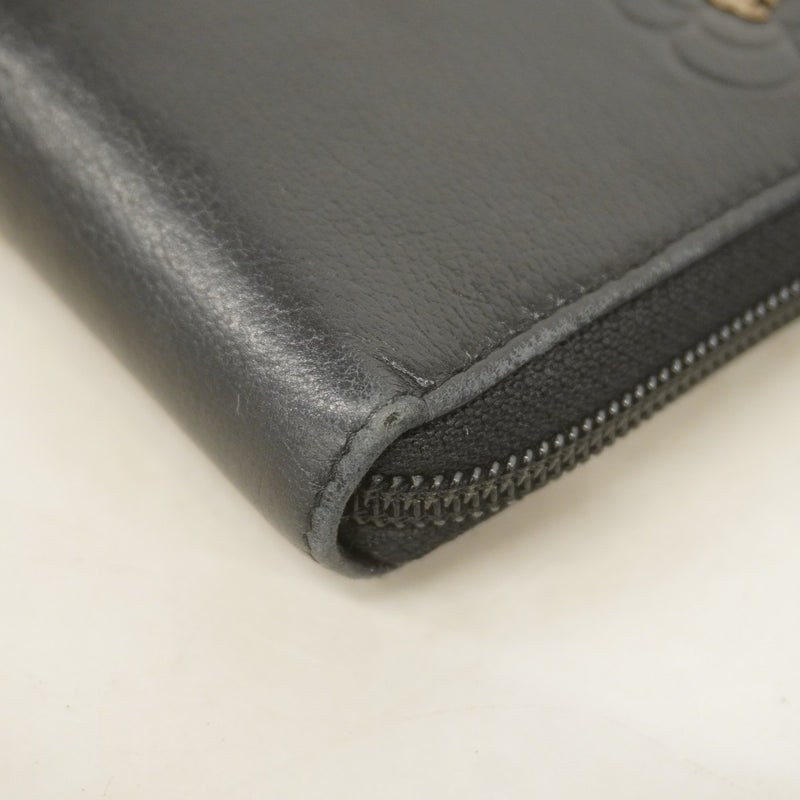 【5ic2827】シャネル 長財布 カメリア レザー ブラック シルバー金具【中古】レディース