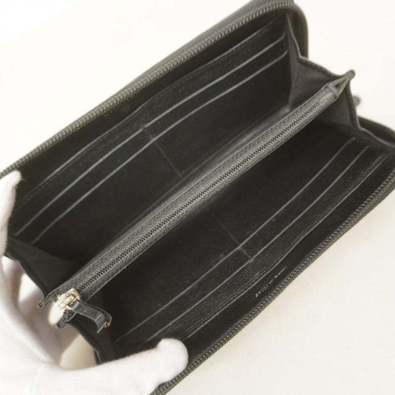 【5ic2827】シャネル 長財布 カメリア レザー ブラック シルバー金具【中古】レディース