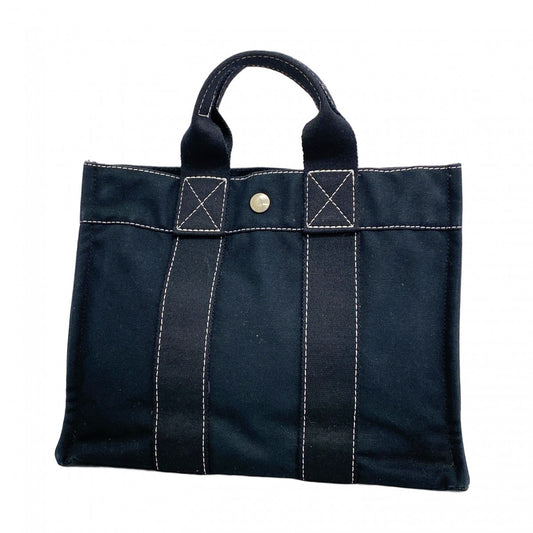 【5ic2836】エルメス ハンドバッグ ドーヴィルPM キャンバス ブラック シルバー金具【中古】レディース