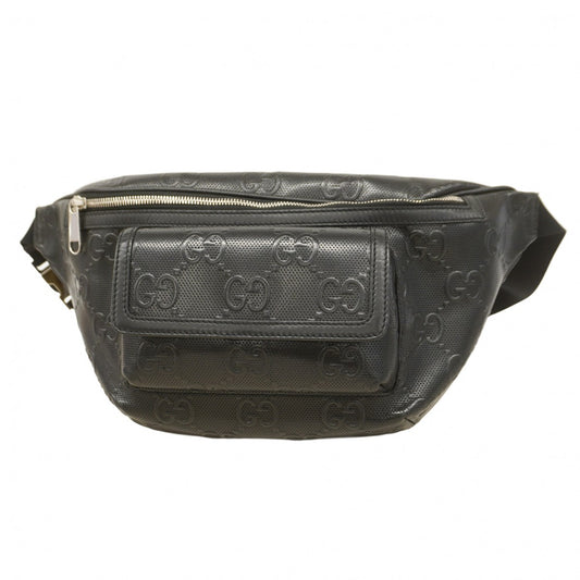 【5ic2855】グッチ ボディバッグ GGエンボス 645093 レザー ブラック シルバー金具【中古】メンズ