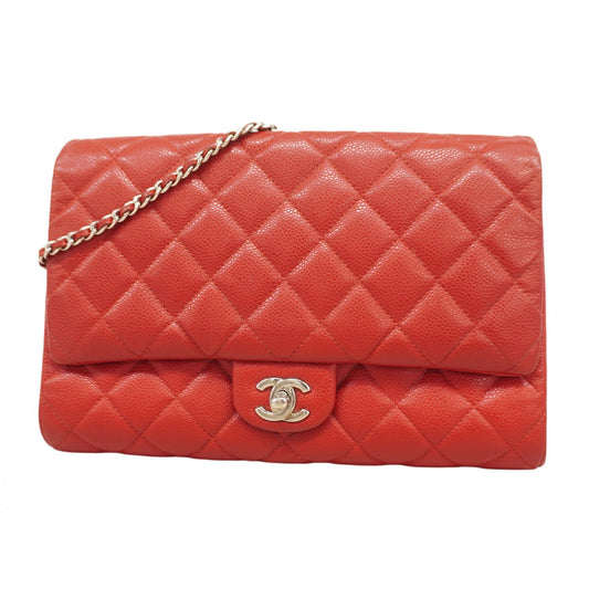 【5ic2857】シャネル ショルダーバッグ マトラッセ チェーンショルダー キャビアスキン レッド シルバー金具【中古】レディース