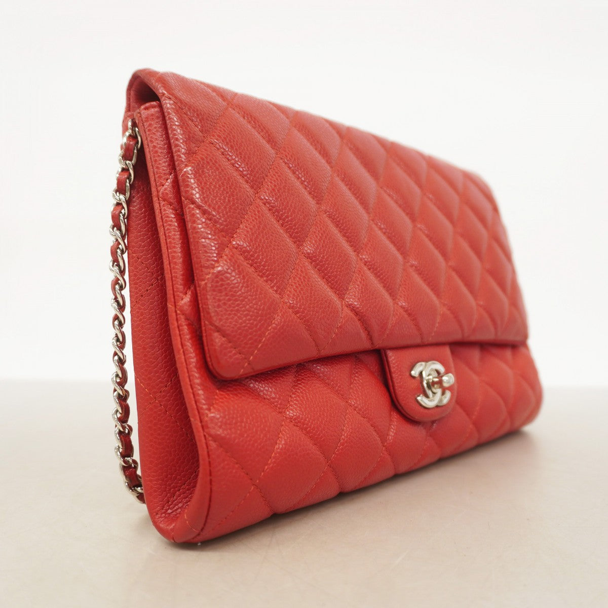 【5ic2857】シャネル ショルダーバッグ マトラッセ チェーンショルダー キャビアスキン レッド シルバー金具【中古】レディース