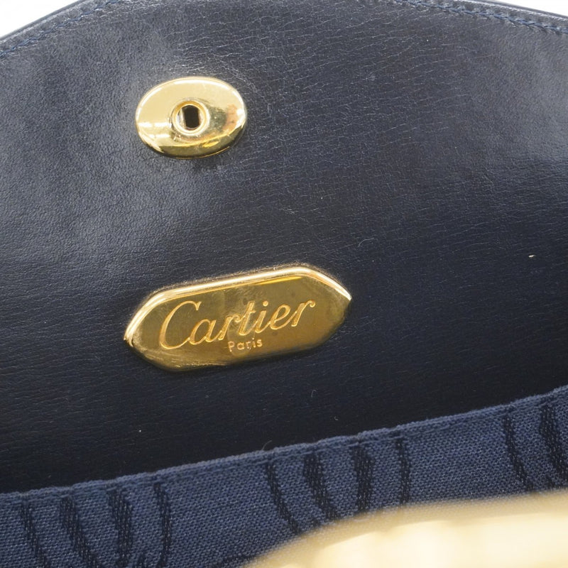 【5ic3006】カルティエ ショルダーバッグ サファイア レザー ネイビー ゴールド金具【中古】レディース