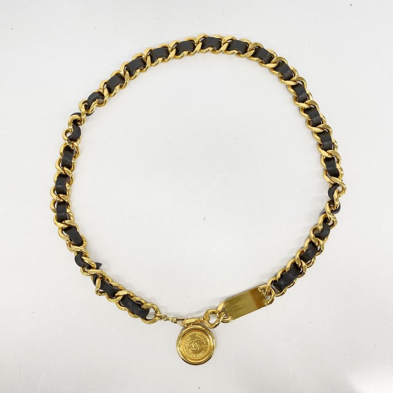 【5ic3064】シャネル ベルト チェーンベルト ゴールド ブラック ゴールド金具【中古】レディース