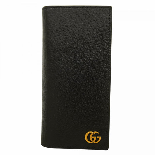 【5ic3629】グッチ 長財布 GGマーモント 428740 レザー ブラック ゴールド金具【中古】メンズ