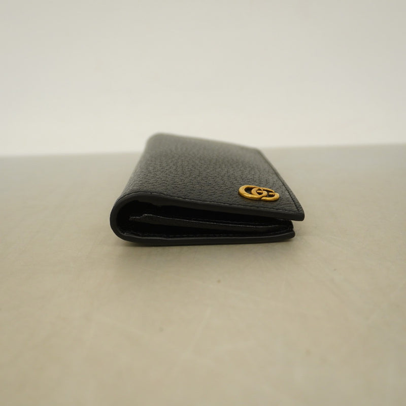 【5ic3629】グッチ 長財布 GGマーモント 428740 レザー ブラック ゴールド金具【中古】メンズ