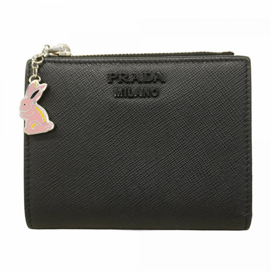 【5ic3651】プラダ 財布 サフィアーノ レザー ブラック シルバー金具【中古】レディース
