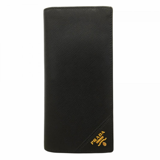 【5ic3652】プラダ 長財布 サフィアーノ レザー ブラック ゴールド金具【中古】メンズ