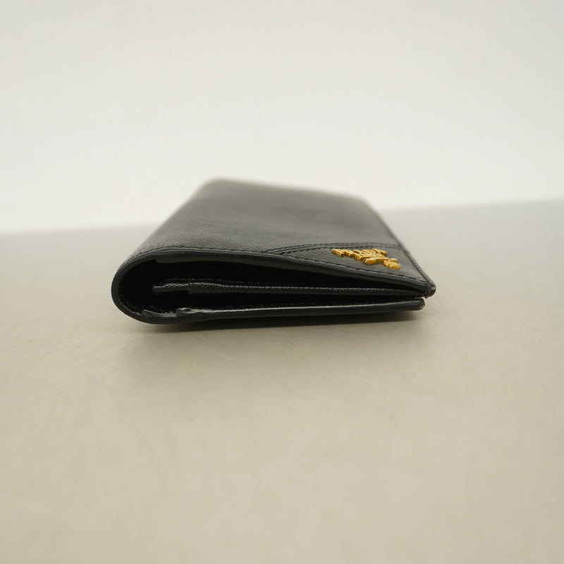 【5ic3652】プラダ 長財布 サフィアーノ レザー ブラック ゴールド金具【中古】メンズ