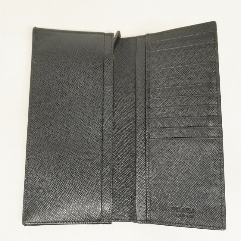 【5ic3652】プラダ 長財布 サフィアーノ レザー ブラック ゴールド金具【中古】メンズ
