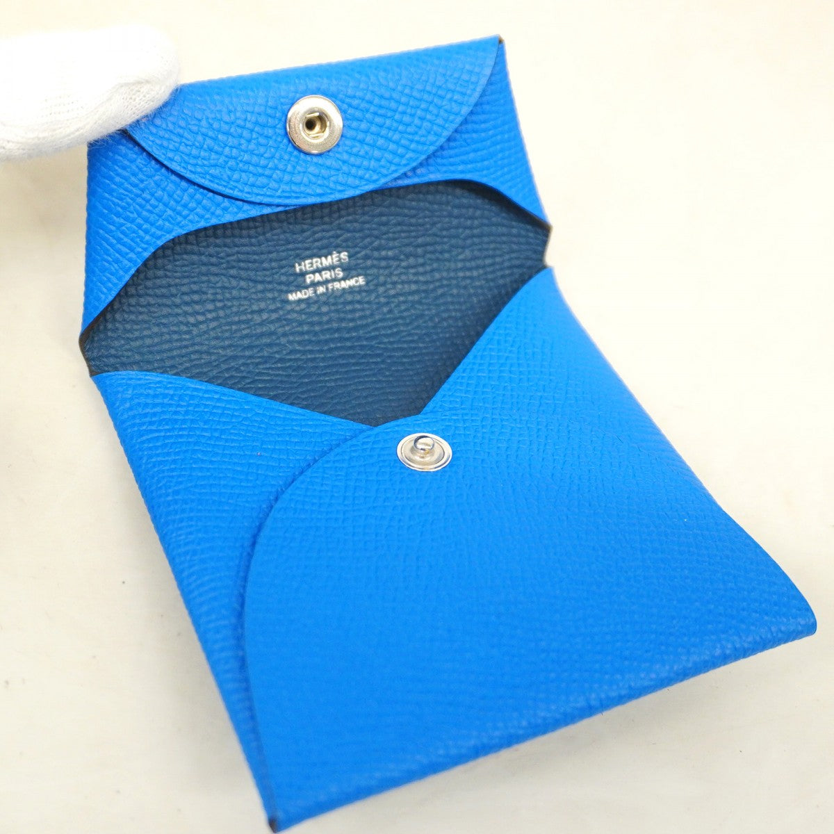 【5ic3695】エルメス コインケース バスティア ヴォーエプソン ブルーイドラ/ディープブルー シルバー金具 W刻印【中古】レディース